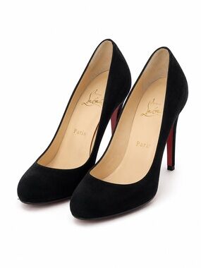 Christian Louboutin Black Suede Classic Round-Toe Pumps
